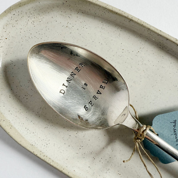 mondocherry - antique silverware serving spoon | "dinner is served" - close