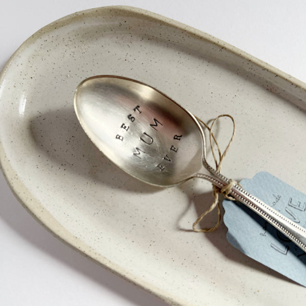 mondocherry - antique silverware dessert spoon | "best mum ever" - close