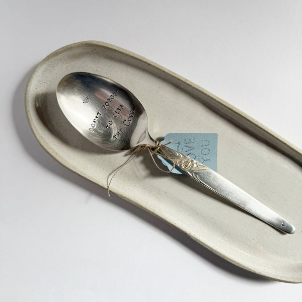 antique silverware serving spoon | "dont forget to kiss the cook"