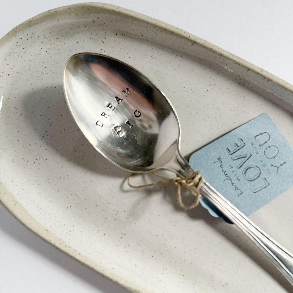 mondocherry - antique silverware dessert spoon | "dream big" - close