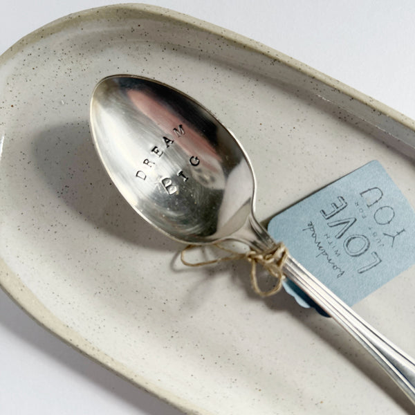 mondocherry - antique silverware dessert spoon | "dream big" - close