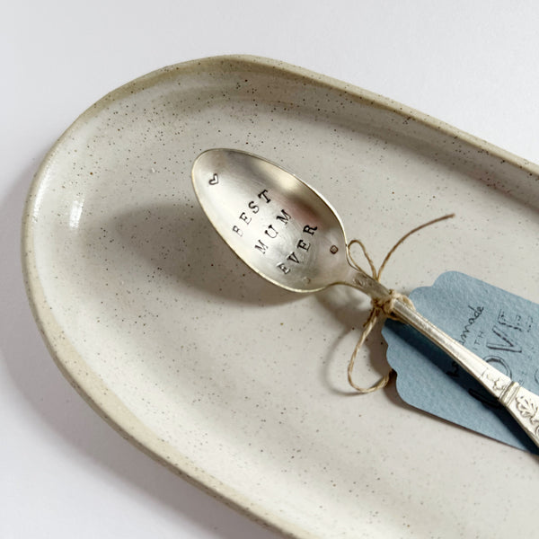 mondocherry - antique silverware tea spoon | "best mum ever" - close