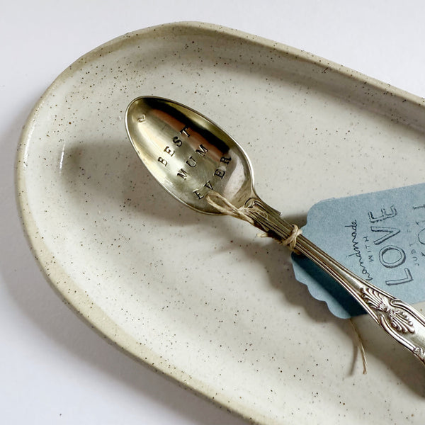mondocherry - antique silverware tea spoon | "best mum ever" - close