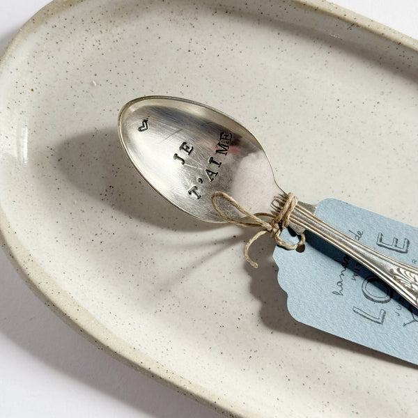 mondocherry - antique silverware teaspoon| "je t'aime" - close