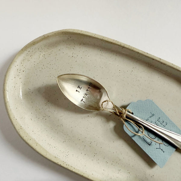 mondocherry - antique silverware teaspoon| "je t'aime" - close