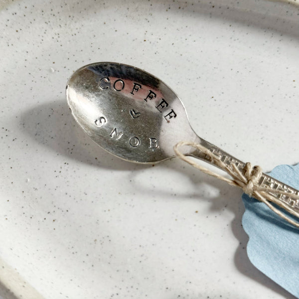 mondocherry - antique silverware tea spoon | "coffee snob" - close
