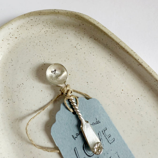 mondocherry - antique silverware tiny spice spoon | heart - close