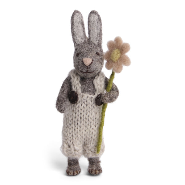 mondocherry - Gry & Sif | grey bunny with pants & flower | small