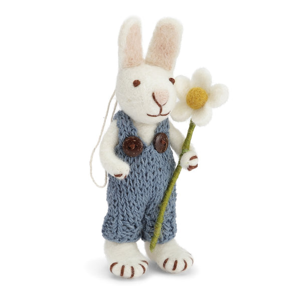 Gry & Sif | white bunny with blue pants & daisy | small - mondocherry
