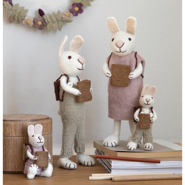 mondocherry - Gry & Sif | white bunny with dress & book | small - family