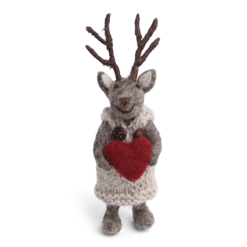 mondocherry Gry & Sif | grey deer boy with heart | small