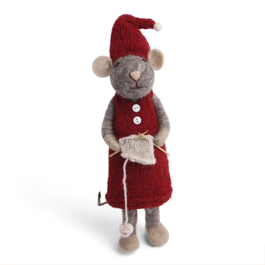 mondocherry Gry & Sif | grey mouse girl knitting | large
