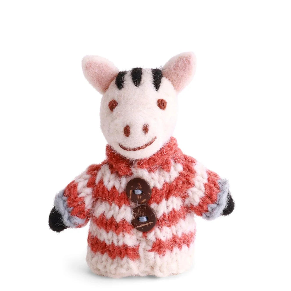 mondocherry - Gry & Sif | felted zebra finger puppet