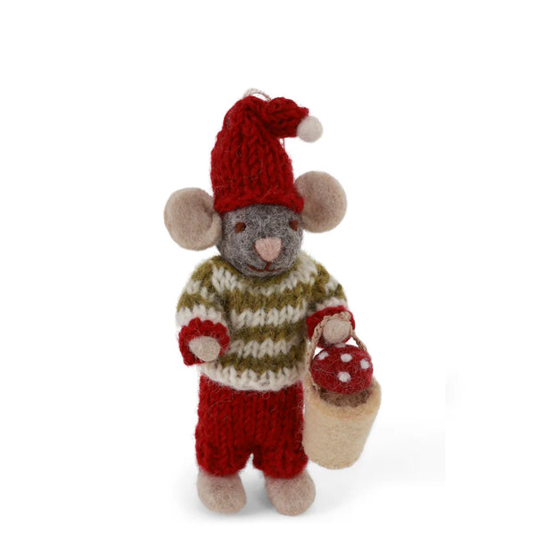 mondocherry - Gry & Sif | grey boy mouse with mushroom bucket | small