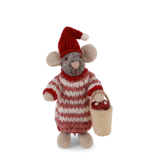 mondocherry - Gry & Sif | grey girl mouse with mushroom bucket | small