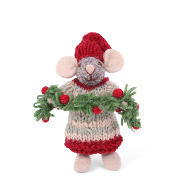 mondocherry - Gry & Sif | grey boy mouse with garland | small