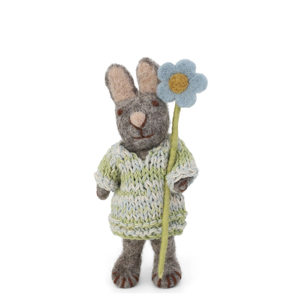 Gry & Sif | grey bunny with dress & blue anemone | small