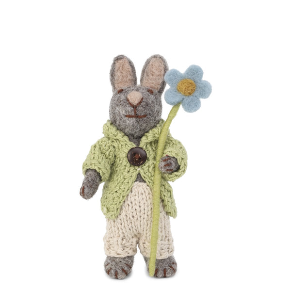 Gry & Sif | grey bunny with jacket, pants & blue anemone | small
