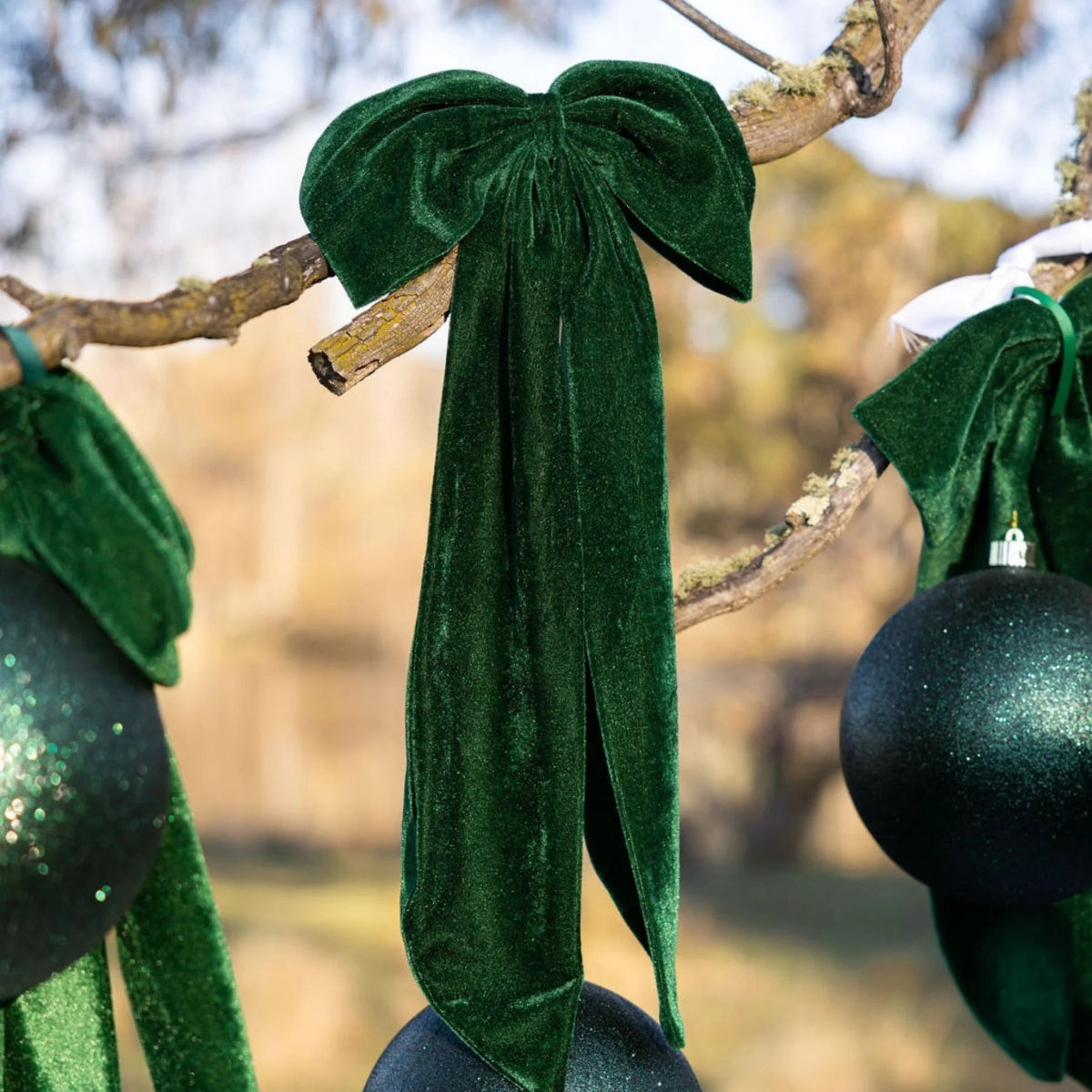 mondocherry - Luxe and Beau | large velvet bow | green - branch