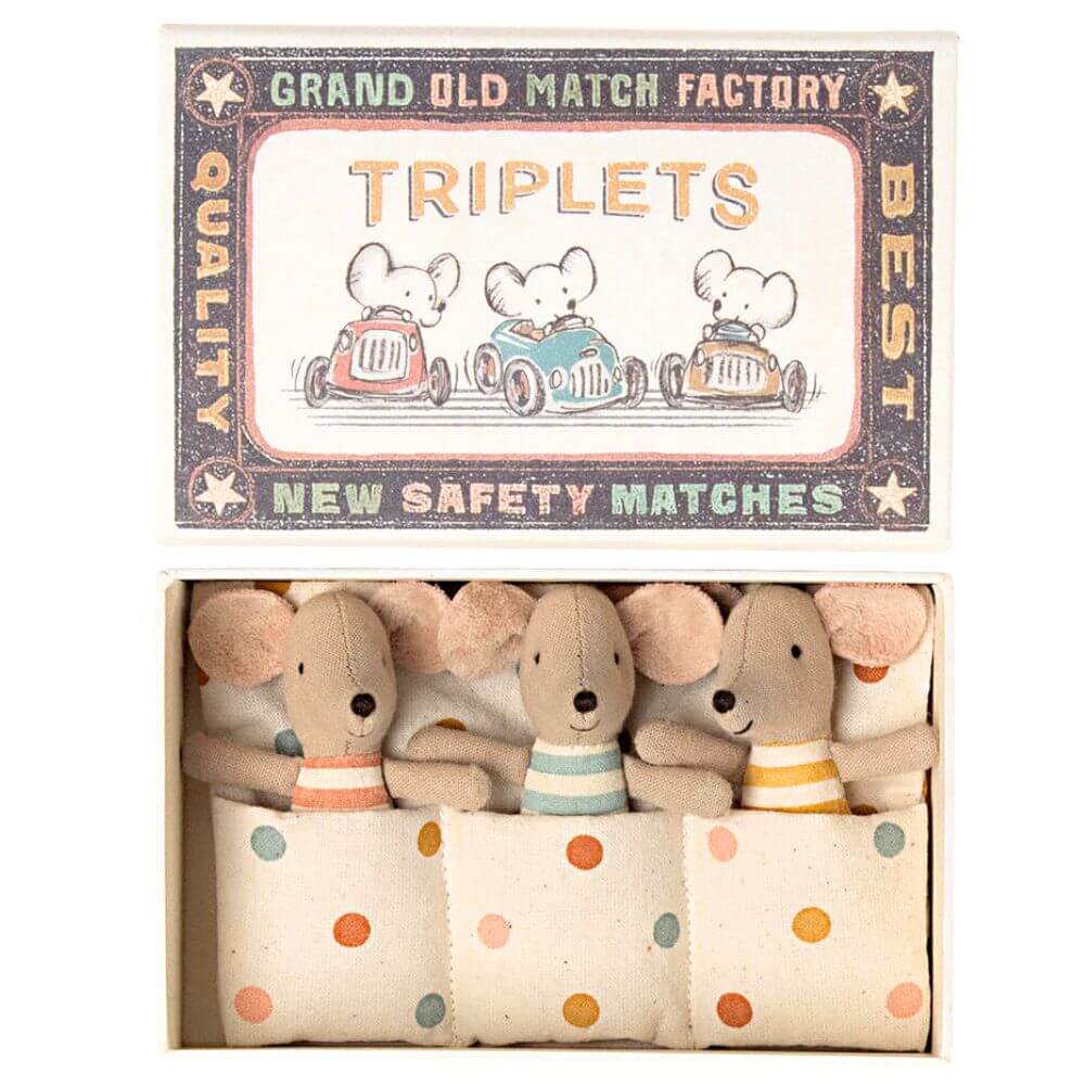 mondocherry - Maileg | baby mice triplets in matchbox - in bed