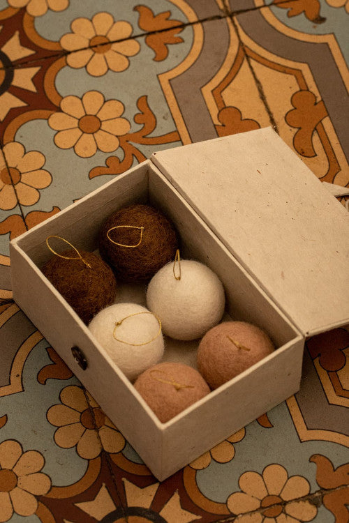 mondocherry - Muskhane | felt Christmas baubles | harmony mangrove - box