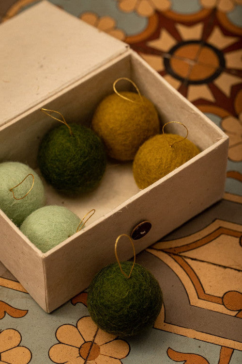 mondocherry - Muskhane | felt Christmas baubles | harmony olive - open