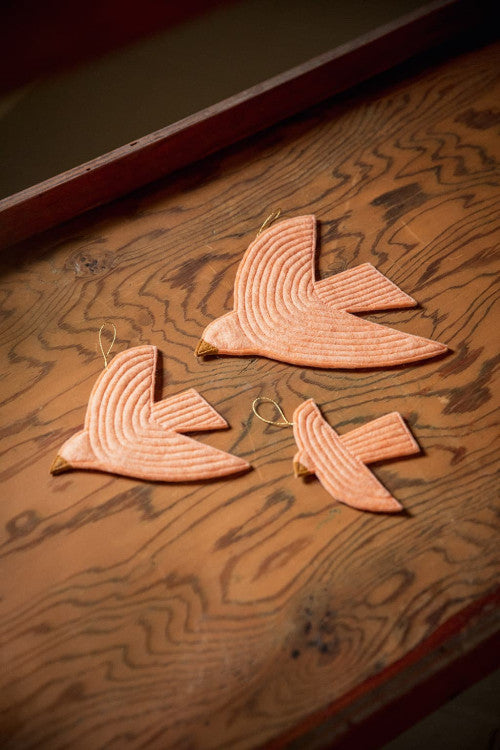 mondocherry - Muskhane | felt bird trio wall hanging | blush - close