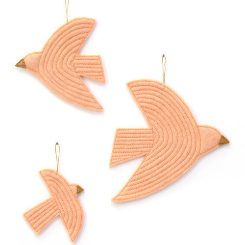mondocherry - Muskhane | felt bird trio wall hanging | blush