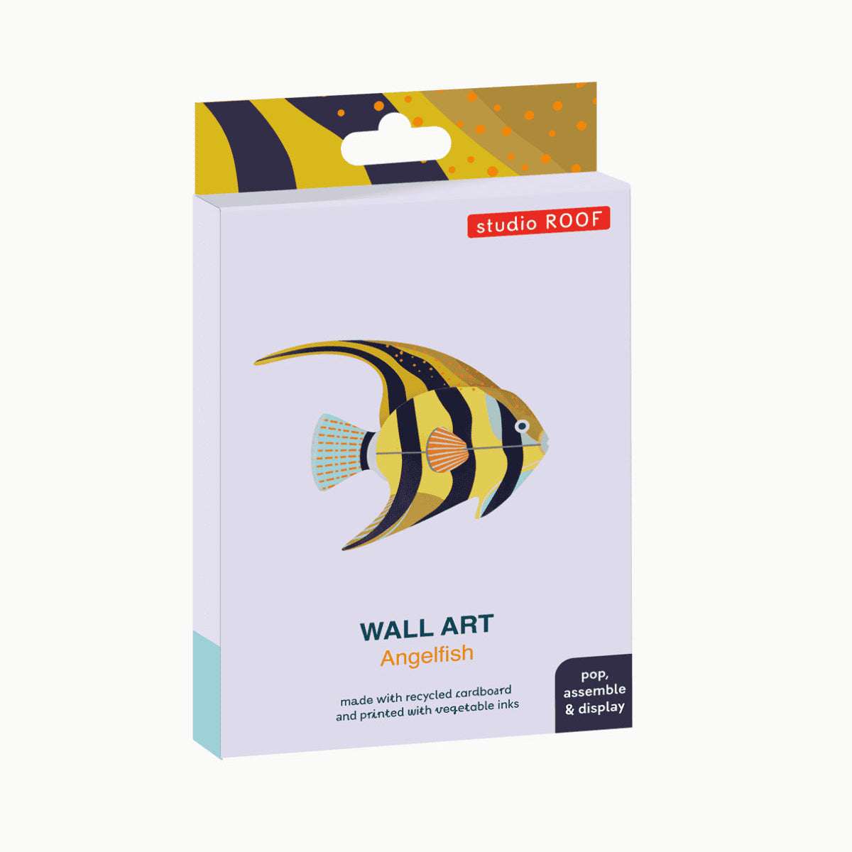 Packaged wall art of an angel fish with Studio Roof branding on a white background