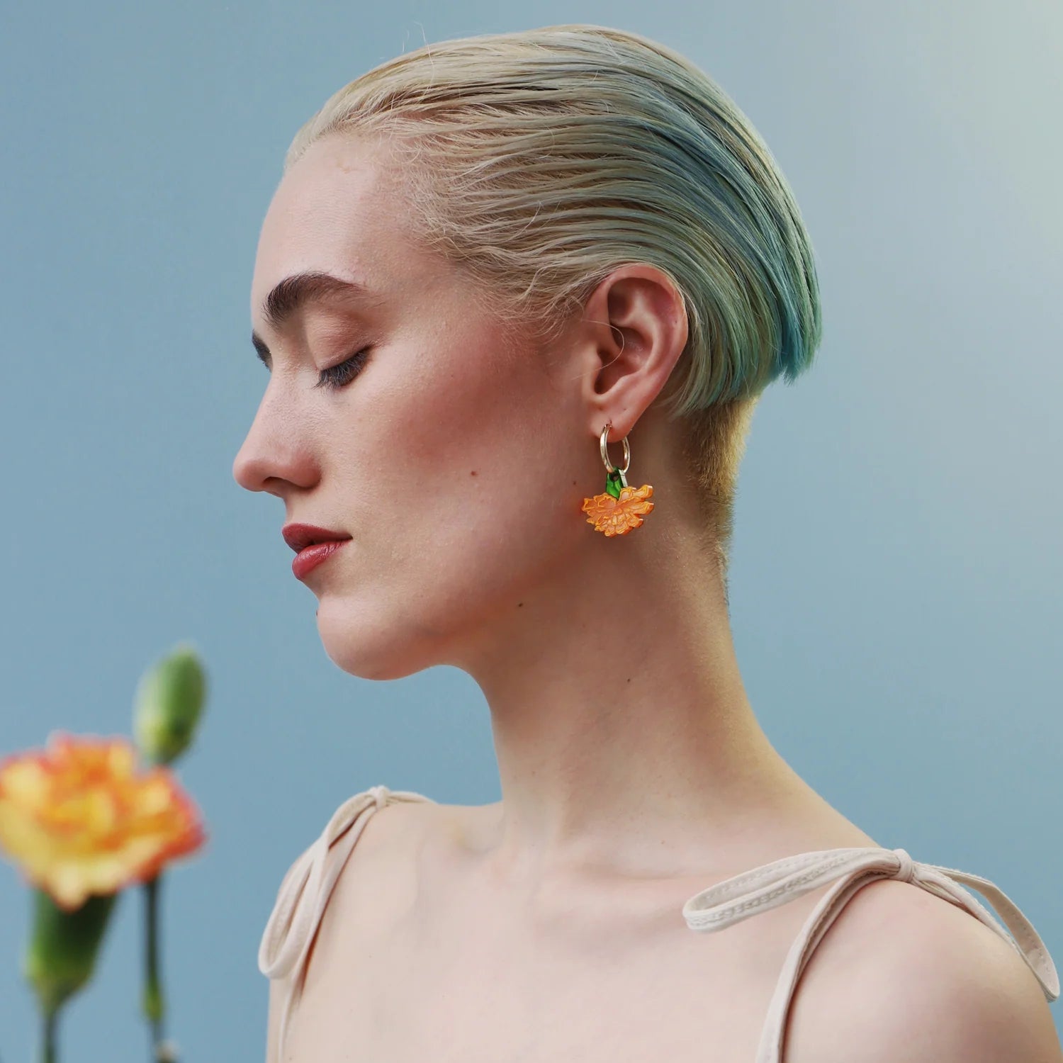 mondocherry - Wolf and Moon | calendula hoop earrings - wear