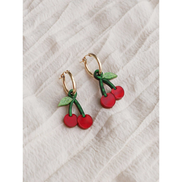 mondocherry - Wolf and Moon | cherry hoop earrings