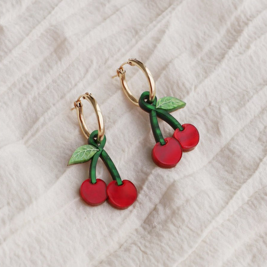 mondocherry - Wolf and Moon | cherry hoop earrings
