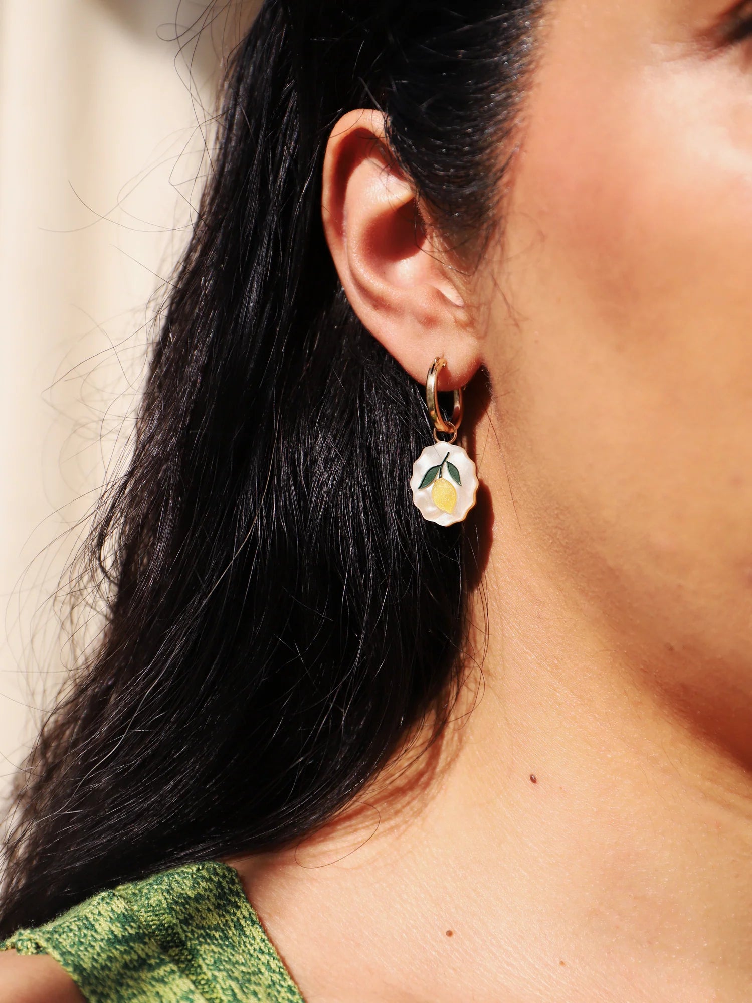 mondocherry - Wolf and Moon | citrus charm hoop earrings - lemon