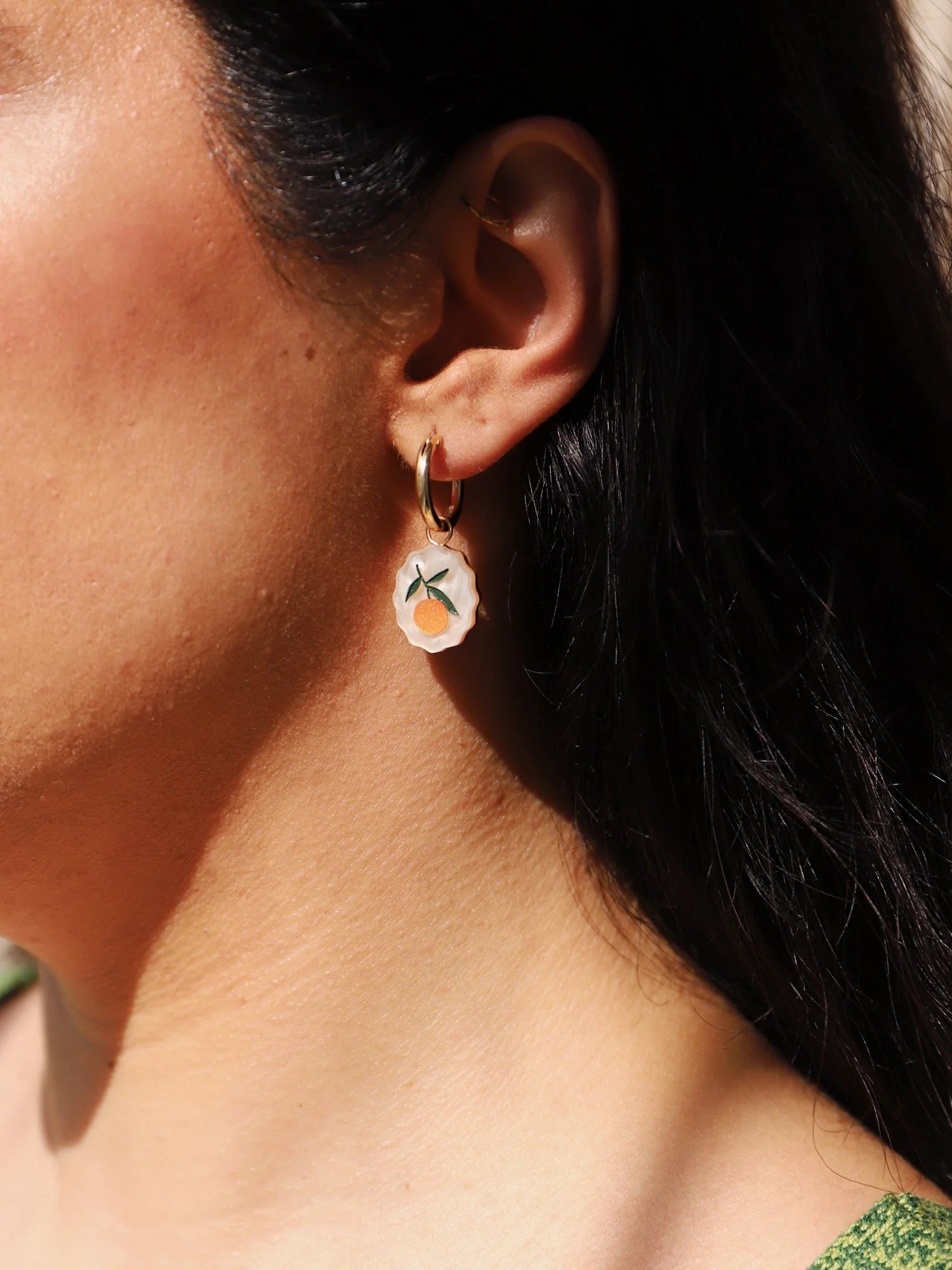 mondocherry - Wolf and Moon | citrus charm hoop earrings - orange