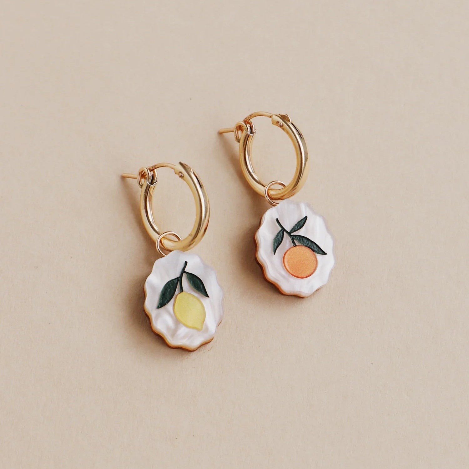 mondocherry - Wolf and Moon | citrus charm hoop earrings