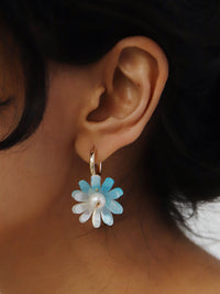 mondocherry - Wolf and Moon | daisy hoop earrings | baby blue - close