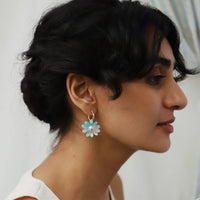 mondocherry - Wolf and Moon | daisy hoop earrings | baby blue - model