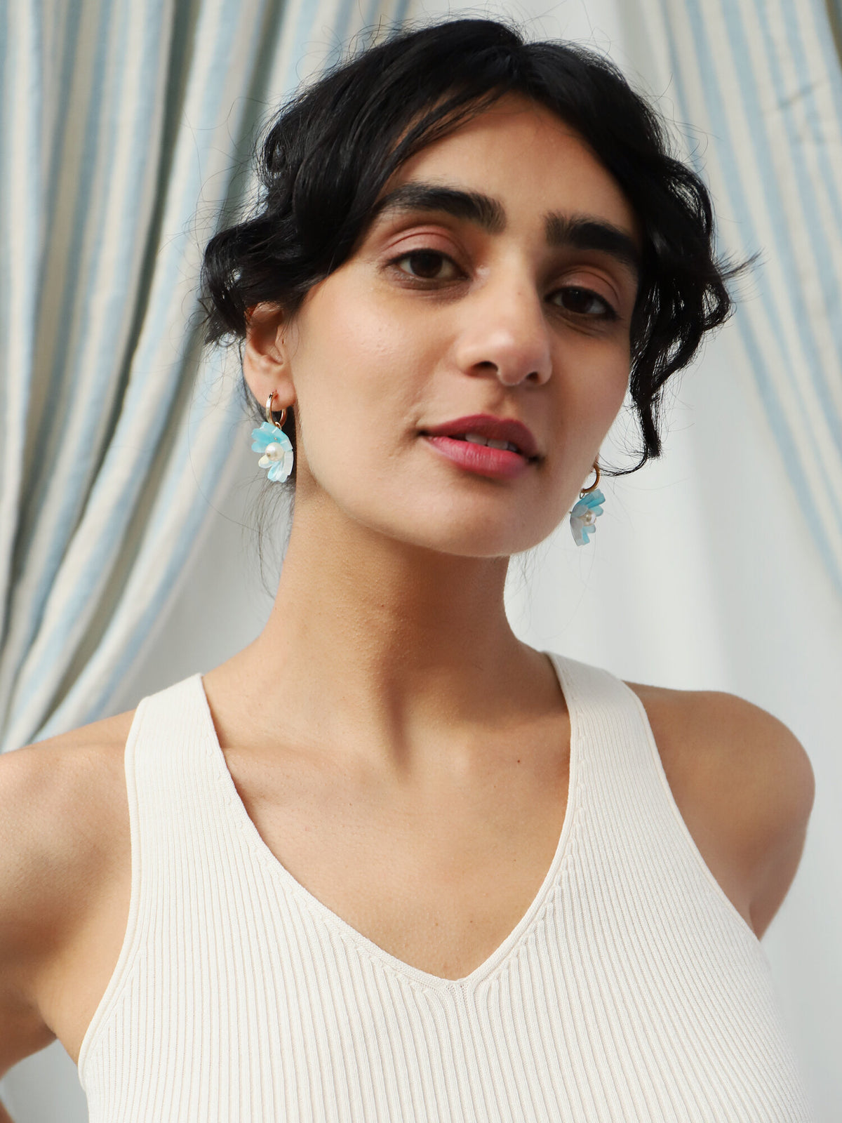 mondocherry - Wolf and Moon | daisy hoop earrings | baby blue - wear