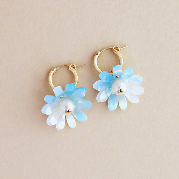 mondocherry - Wolf and Moon | daisy hoop earrings | baby blue