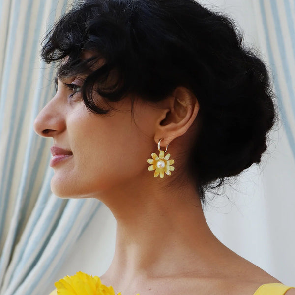 mondocherry - Wolf and Moon | daisy hoop earrings | honey - model