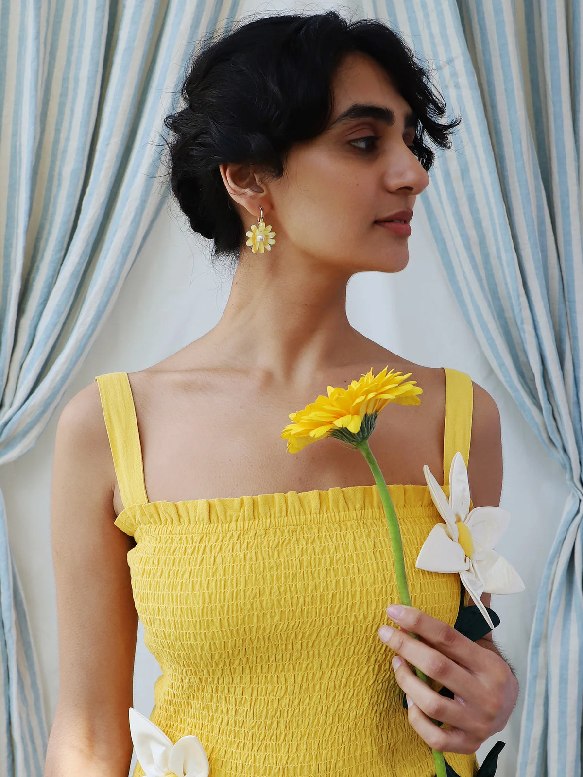 mondocherry - Wolf and Moon | daisy hoop earrings | honey - model