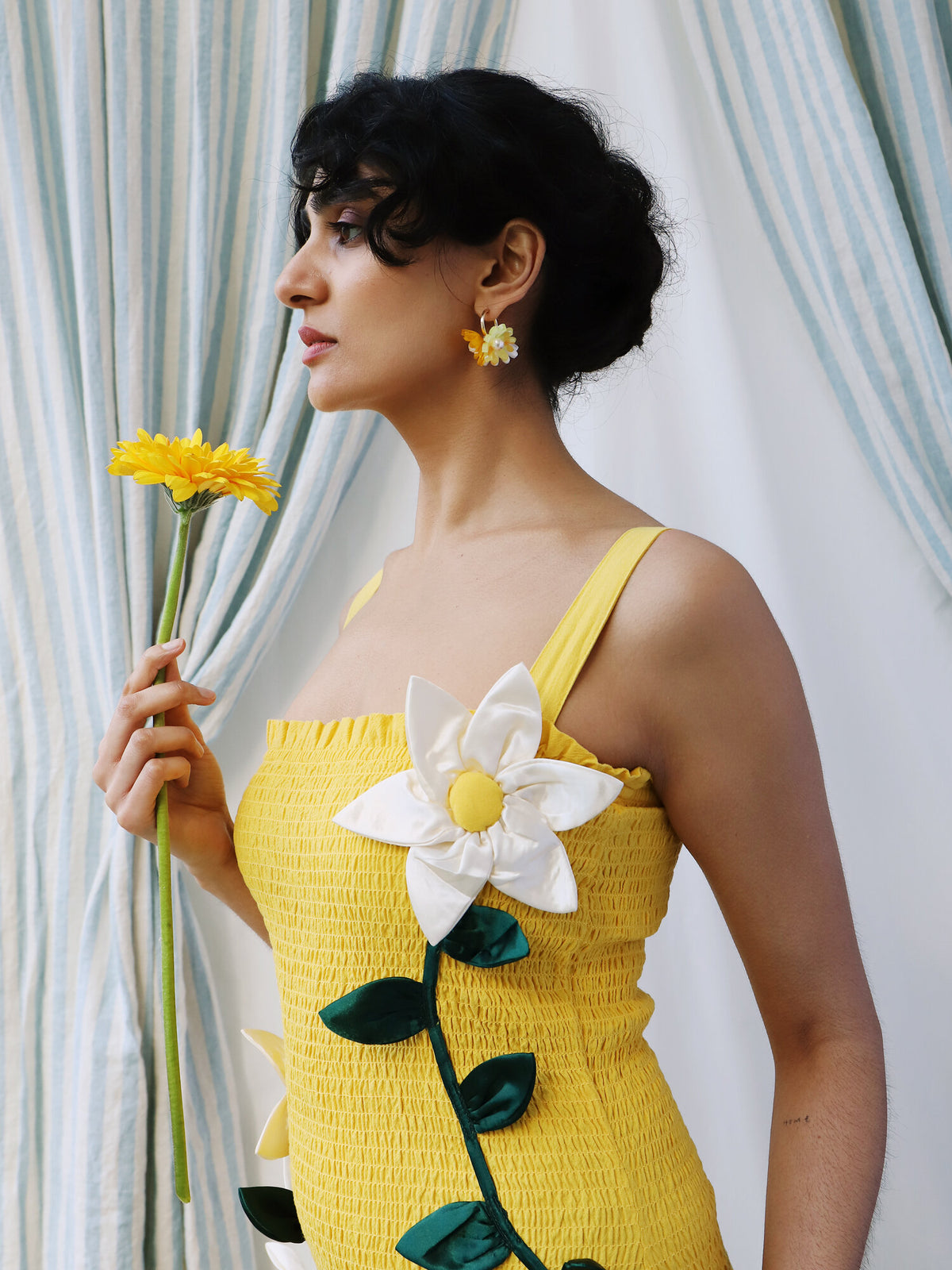 mondocherry - Wolf and Moon | daisy meadow hoop earrings | citrine - model