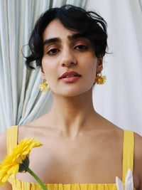 mondocherry - Wolf and Moon | daisy meadow hoop earrings | citrine - model