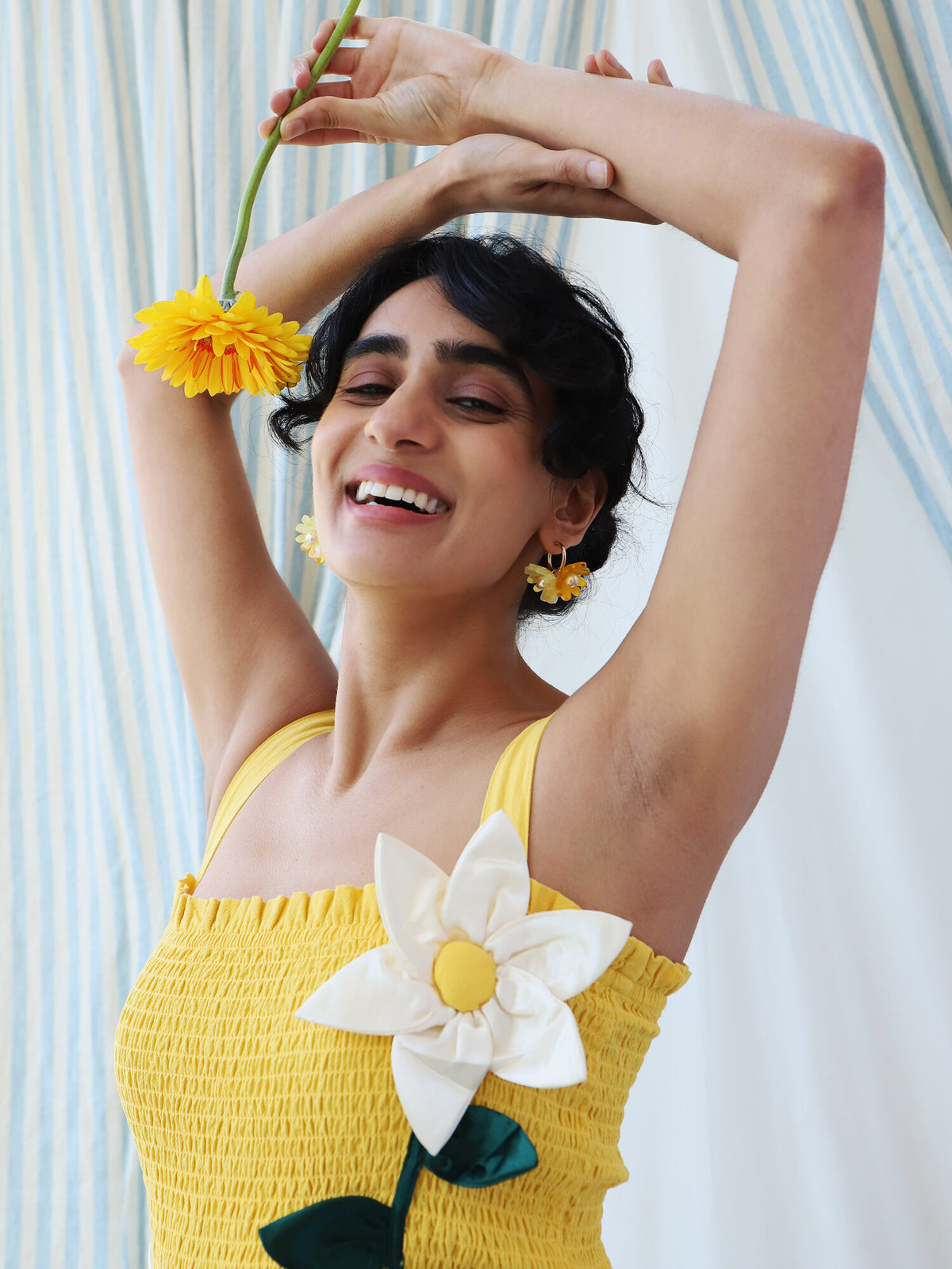 mondocherry - Wolf and Moon | daisy meadow hoop earrings | citrine - model