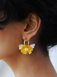 mondocherry - Wolf and Moon | daisy meadow hoop earrings | citrine - close