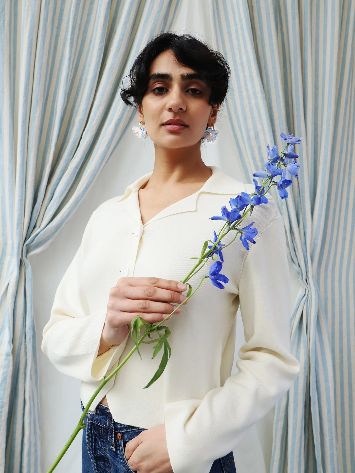 mondocherry - Wolf and Moon | daisy meadow hoop earrings | mist - wear