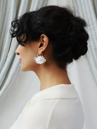 mondocherry - Wolf and Moon | daisy meadow hoop earrings | mist - model