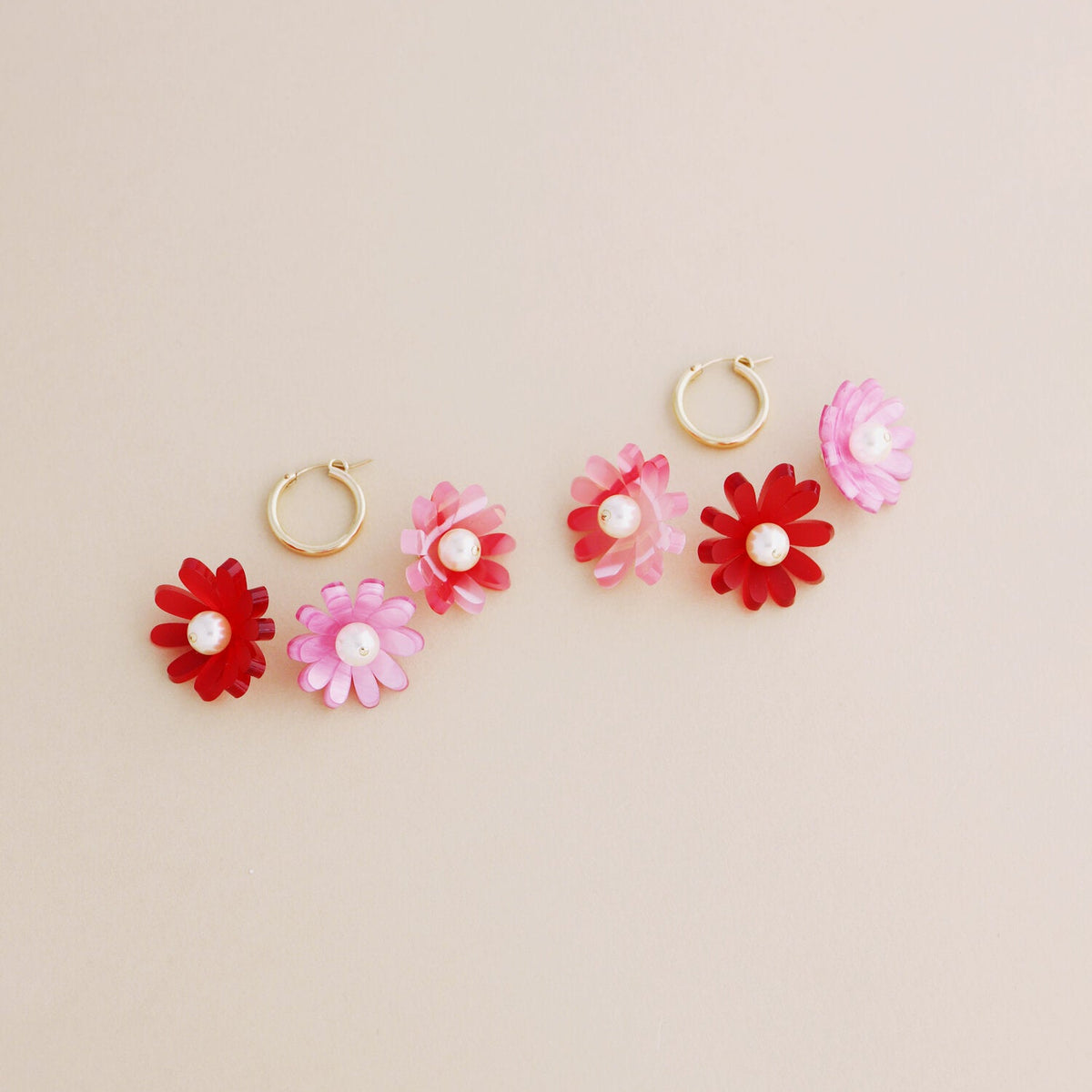 Wolf and Moon | daisy meadow hoop earrings | strawberry - apart
