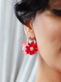 Wolf and Moon | daisy meadow hoop earrings | strawberry - close