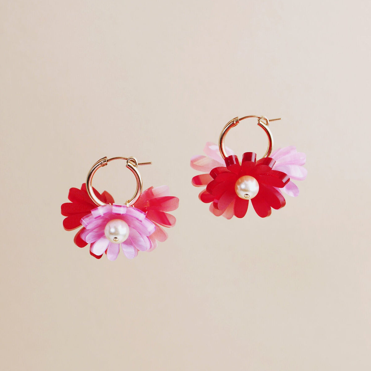 Wolf and Moon | daisy meadow hoop earrings | strawberry - hoops